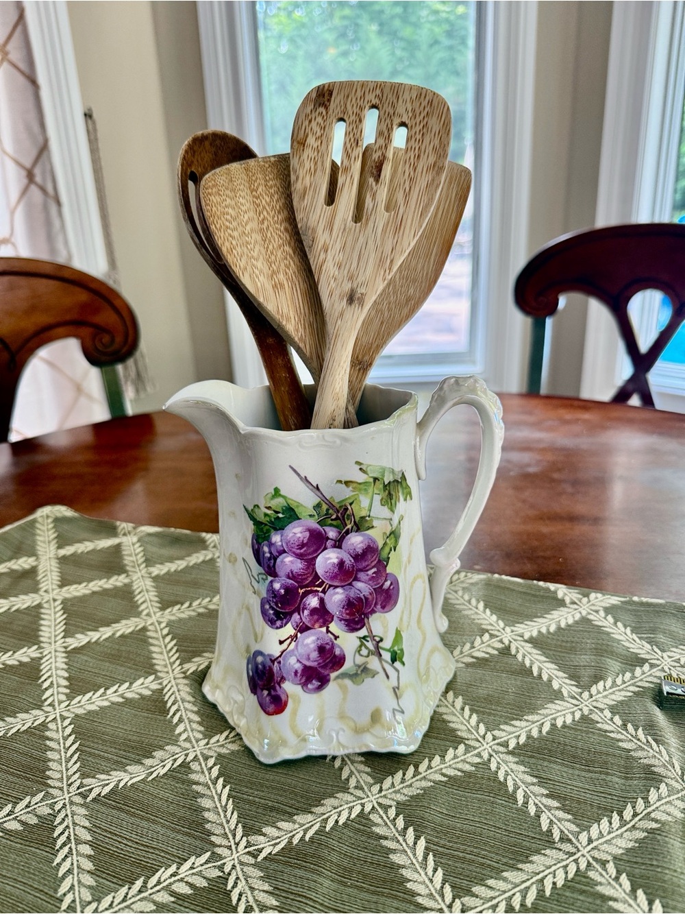 Vintage Ceramic Pitcher with Purple Grape Motif. Wellsville China Co.